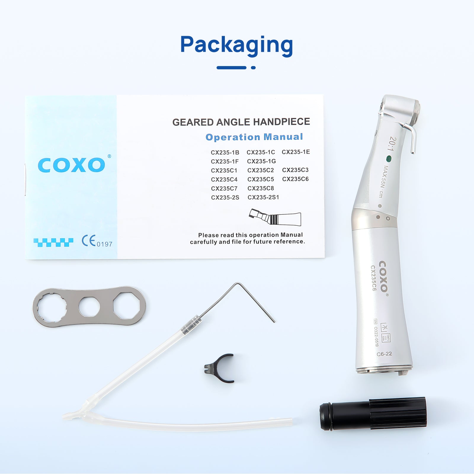 COXO CX235C6 Dental 20:1 Contra Angle Electric Implant Handpiece Fiber Optic #C6-22 - pairaydental.com
