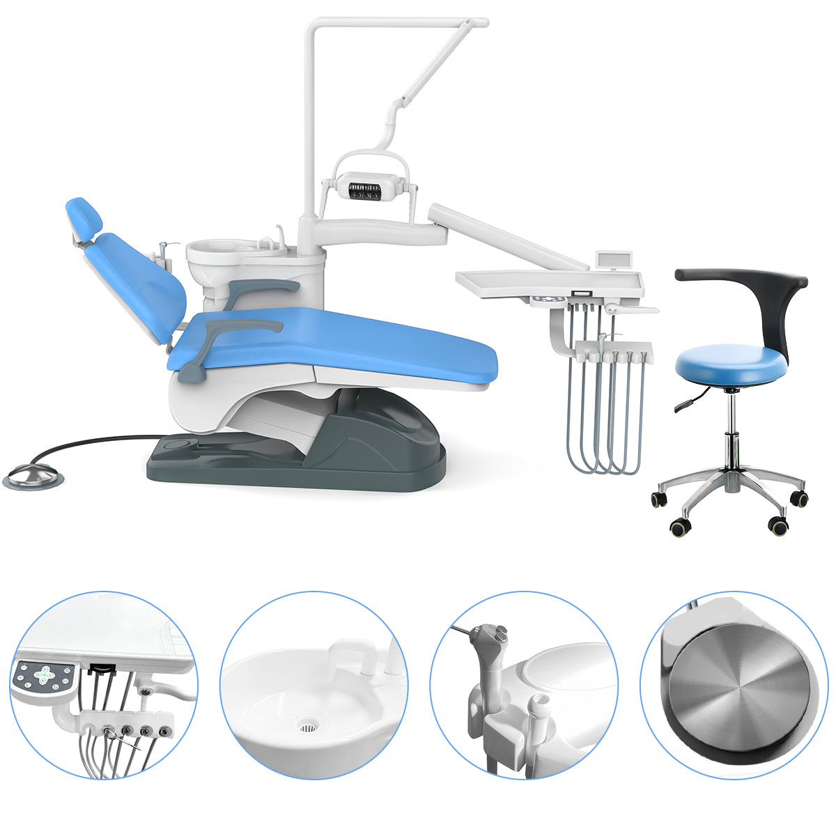 Dental Chair Unit Computer Controlled with Stool Sky Blue Hard Leather