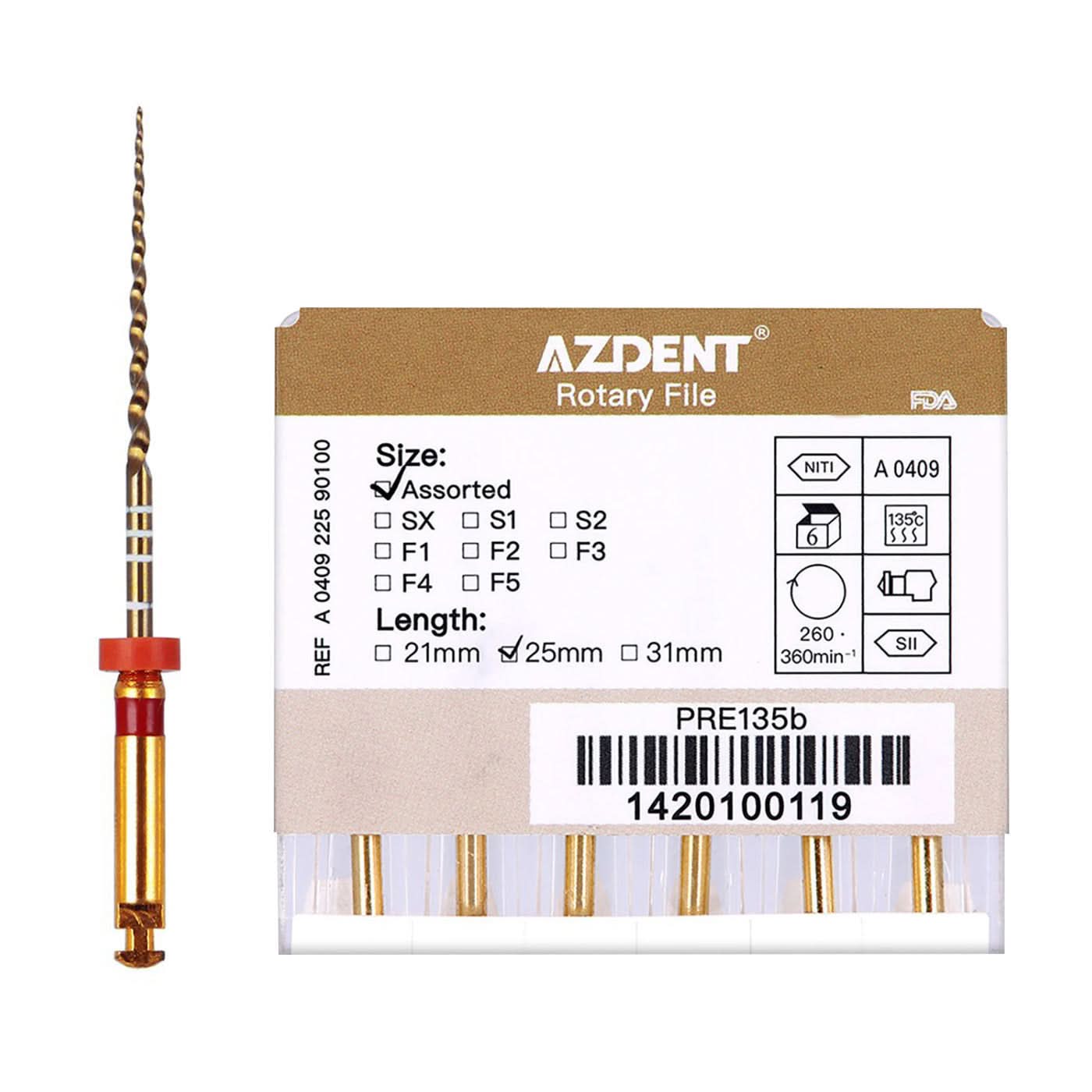 Endo NiTi Rotary Files Gold Taper 25mm Assorted SX-F3 6pcs/Pk - pairaydental.com