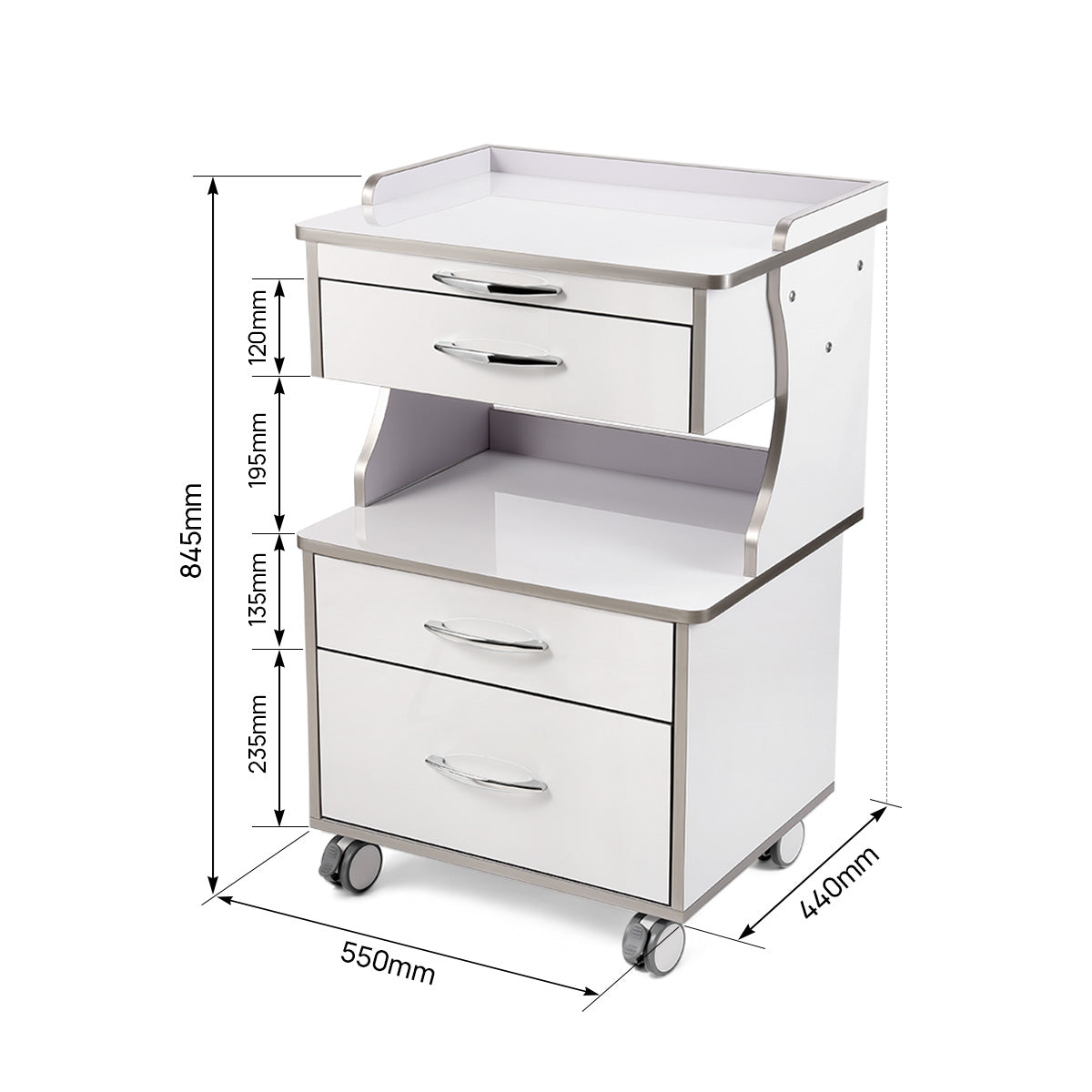 Dental Mobile Cabinet Cart G15 Rolling Storage Trolley Three Drawers with Socket - pairaydental.com 