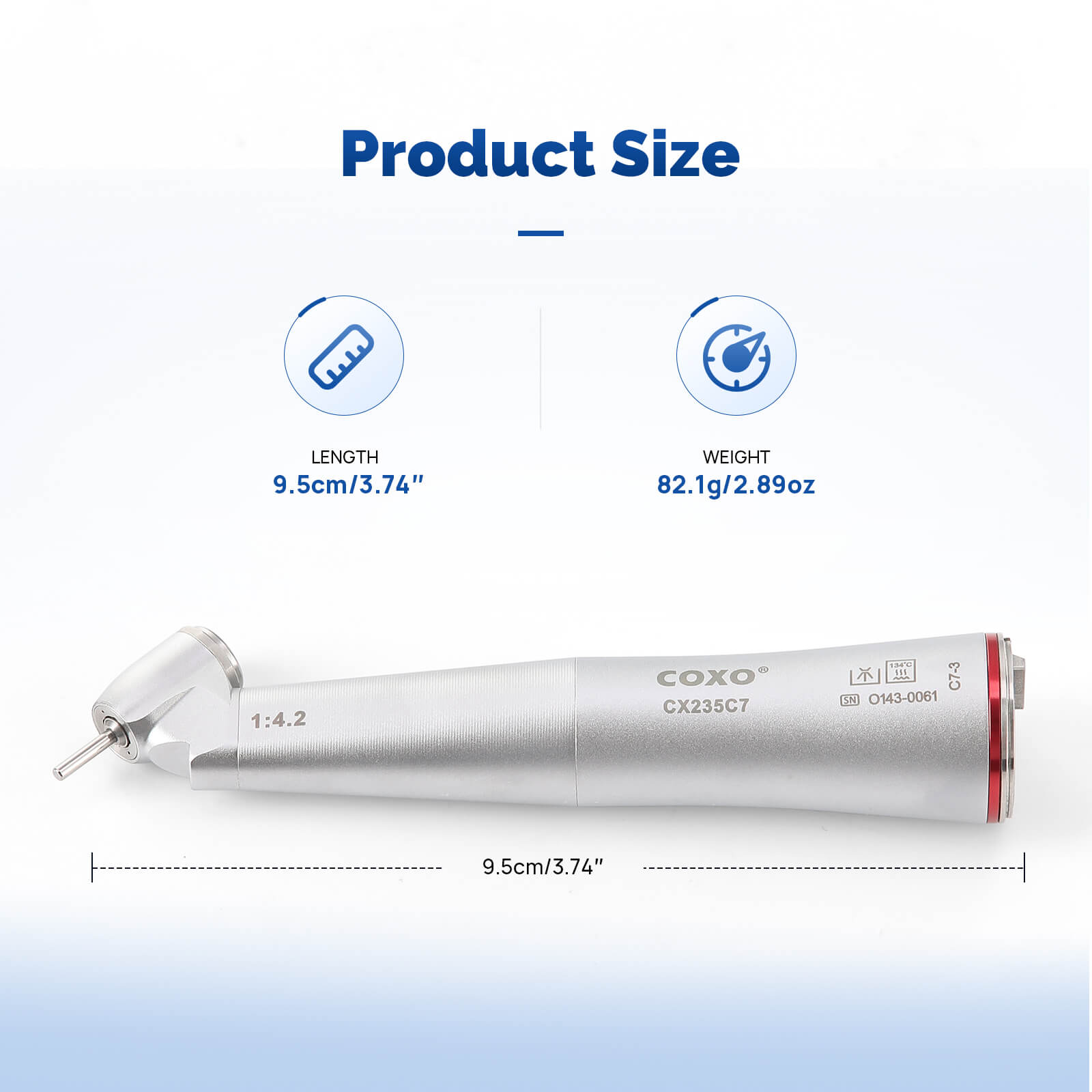 COXO CX235C7 45° Electric Handpiece 1:4.2 Contra Angle Fiber Optic Internal Water #C7-3 - pairaydental.com