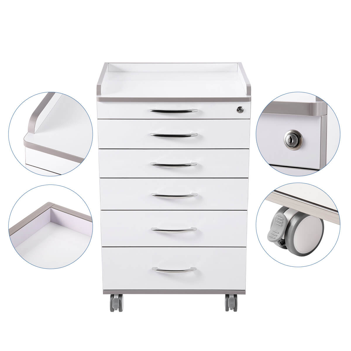 Dental Mobile Cabinet Cart NW-P4 Rolling Storage Trolley Five Drawers - pairaydental.com 