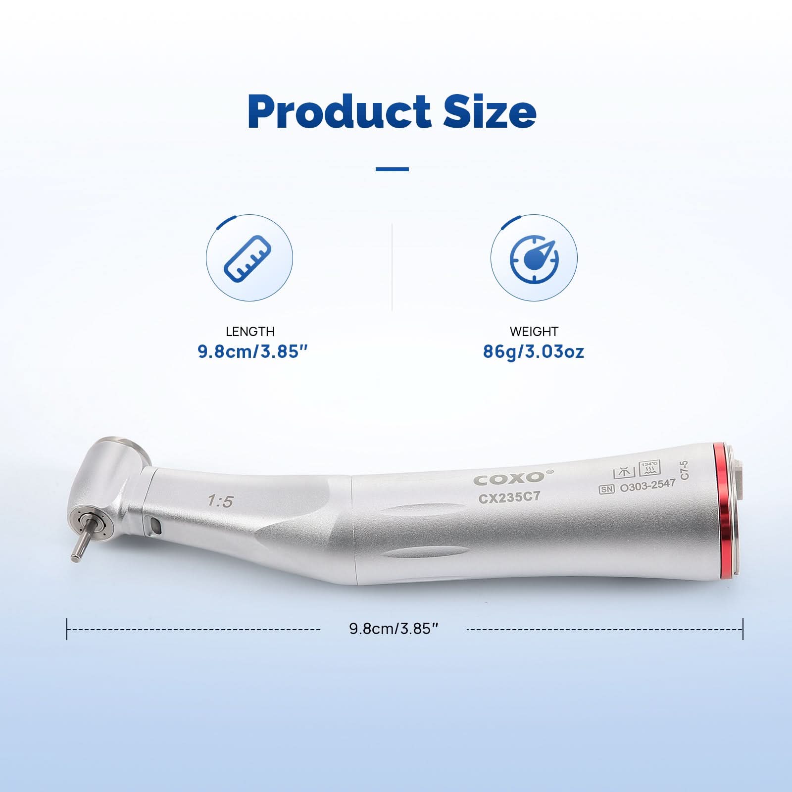 COXO CX235C7 1:5 Electric Fiber Optic Contra Angle Handpiece Standard Head Inner Channel #C7-5 - pairaydental.com