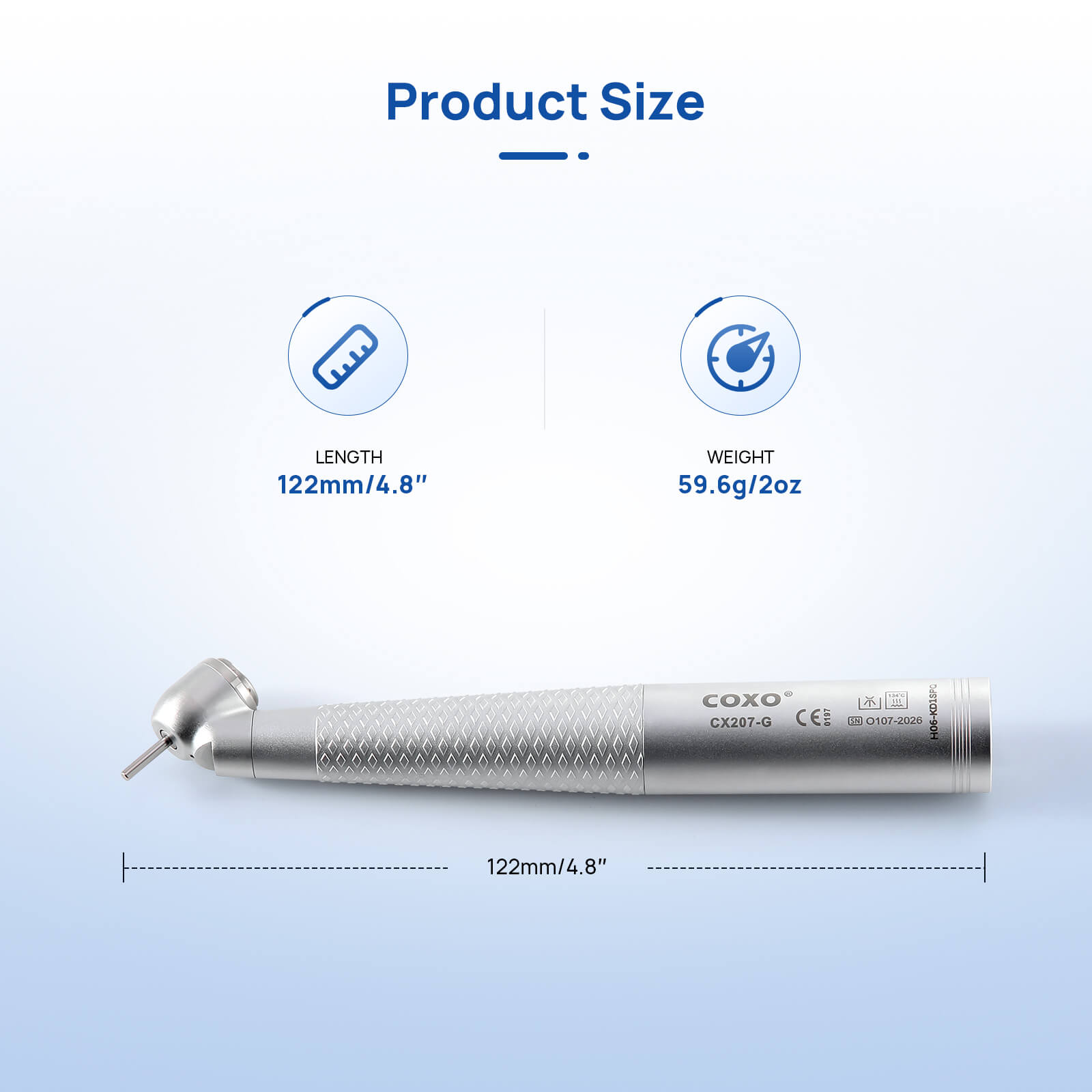 COXO CX207-G 45° Fiber Optic High Speed Air Turbine Handpiece & 6 Holes LED Quick Coupler