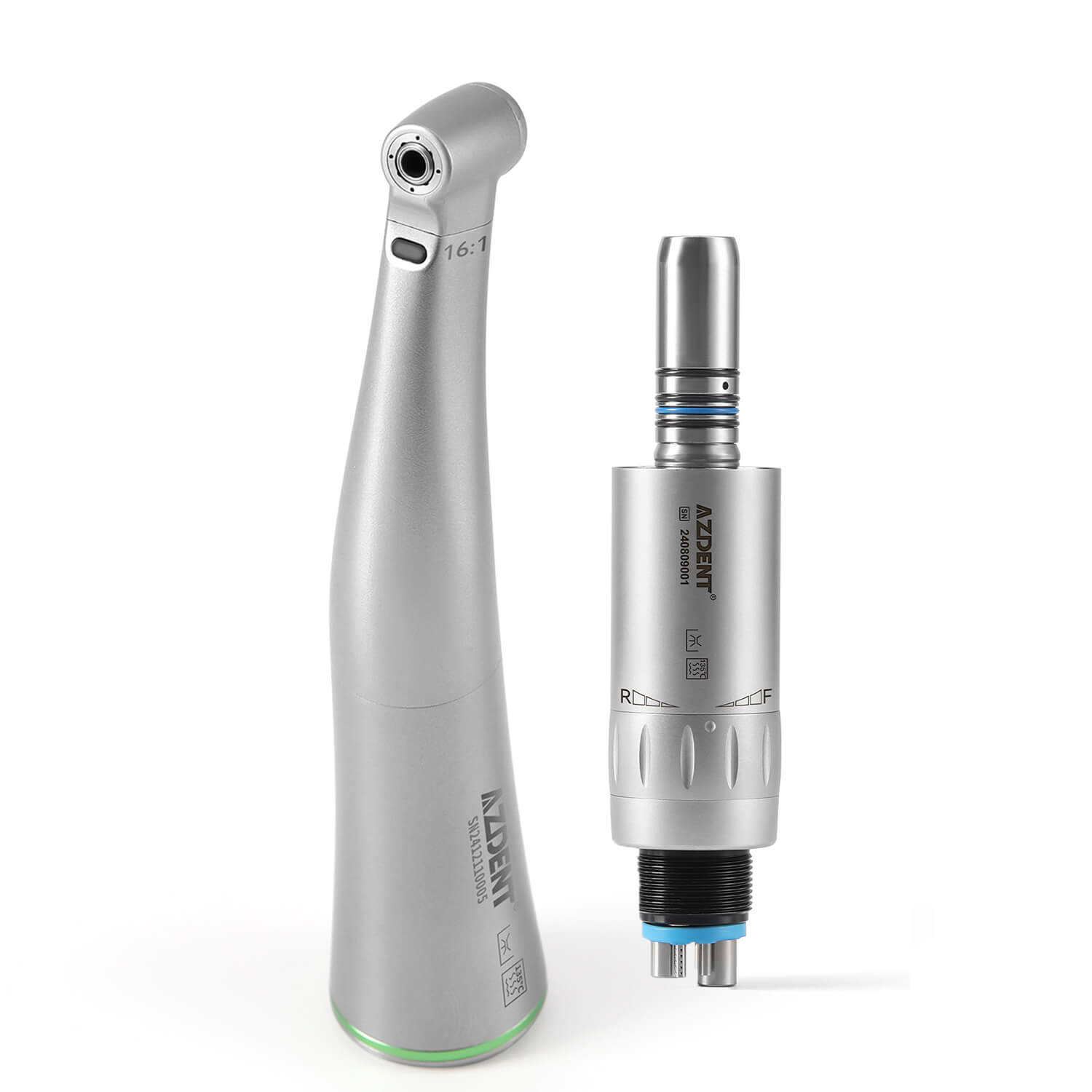 Dental Mini 16:1 Fiber Optic Contra Angle Handpiece Push Button Internal Channel with Mini Fiber Optic Air Motor 6 Hole - pairaydental.com