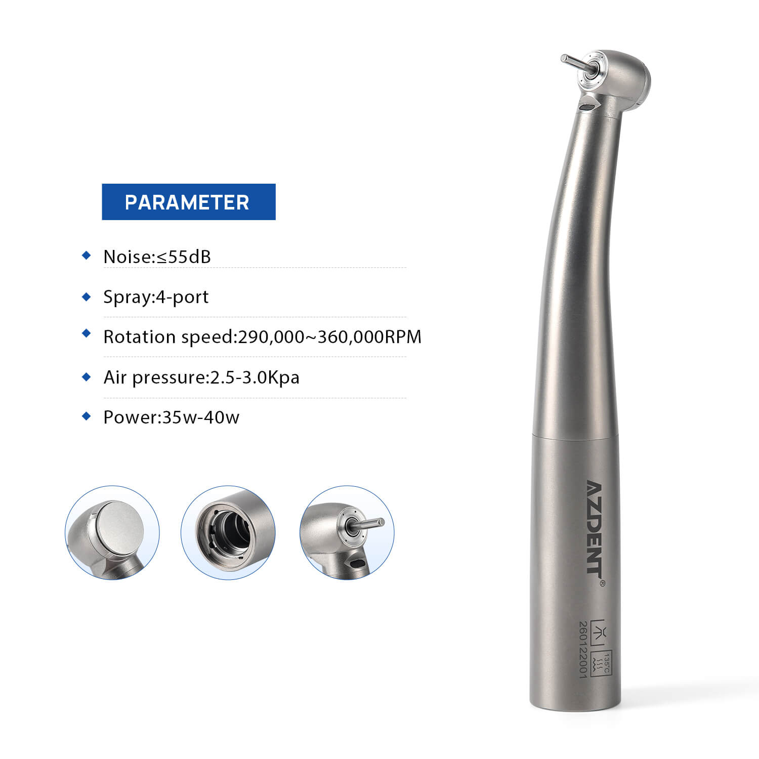 Dental Titanium High Speed Handpiece Mini/Standard Head LED Fiber Optic 4-Water Spray & 4/6 Holes Quick Coupler - pairaydental.com
