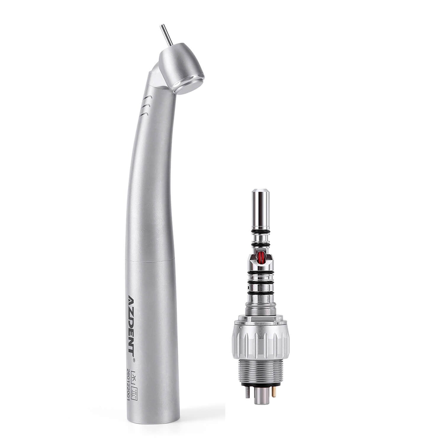 LED Fiber Optic 45° High Speed Handpiece Titanium Four Water Spray Push Button & 4/6 Holes Quick Coupler - pairaydental.com