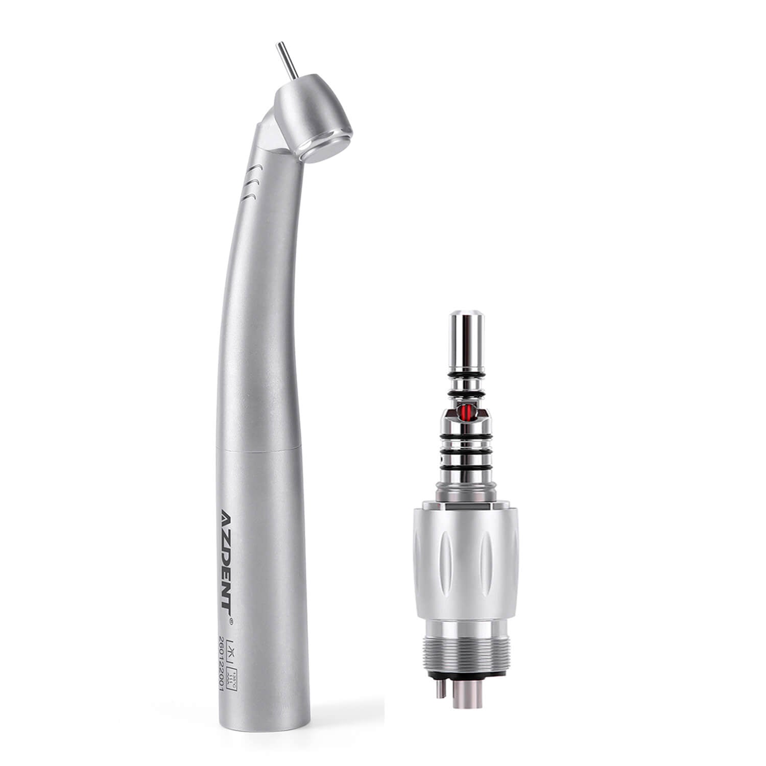 LED Fiber Optic 45° High Speed Handpiece Titanium Four Water Spray Push Button & 4/6 Holes Quick Coupler - pairaydental.com