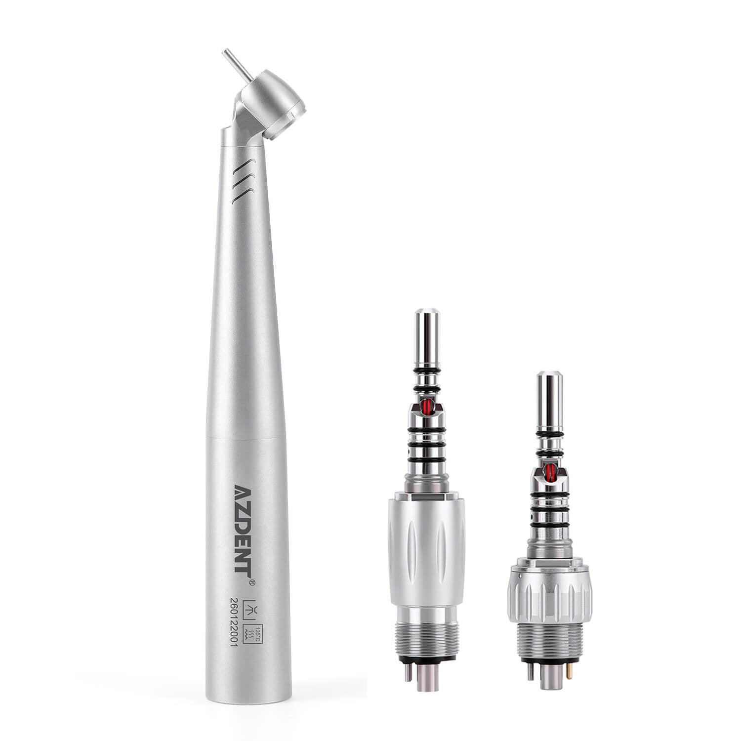 LED Fiber Optic 45° High Speed Handpiece Titanium Mini Head Four Water Spray Push Button & 4/6 Holes Quick Coupler- pairaydental.com