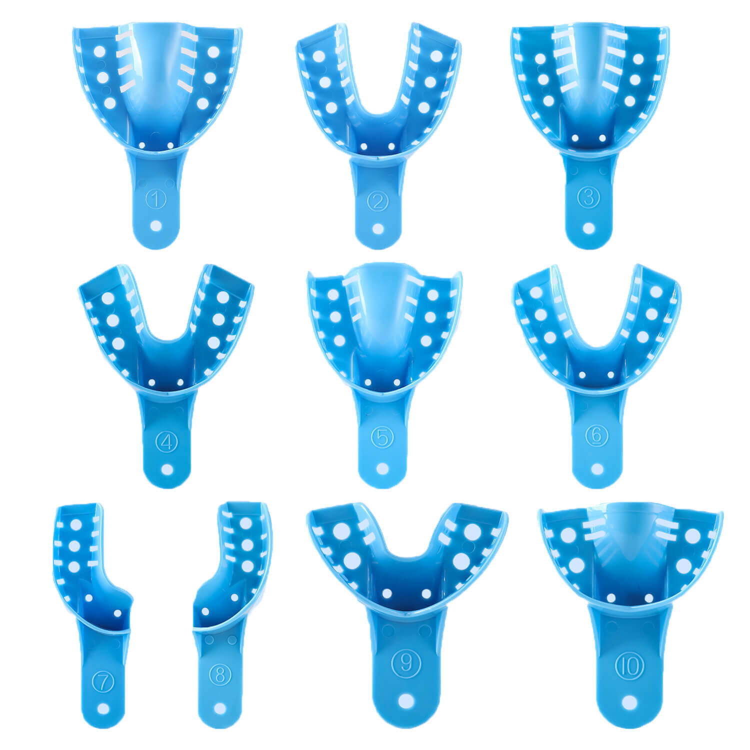 Dental Impression Trays Perforated & Autoclavable Plastic 12 Pcs/Bag 10 Sizes Available - pairaydental.com