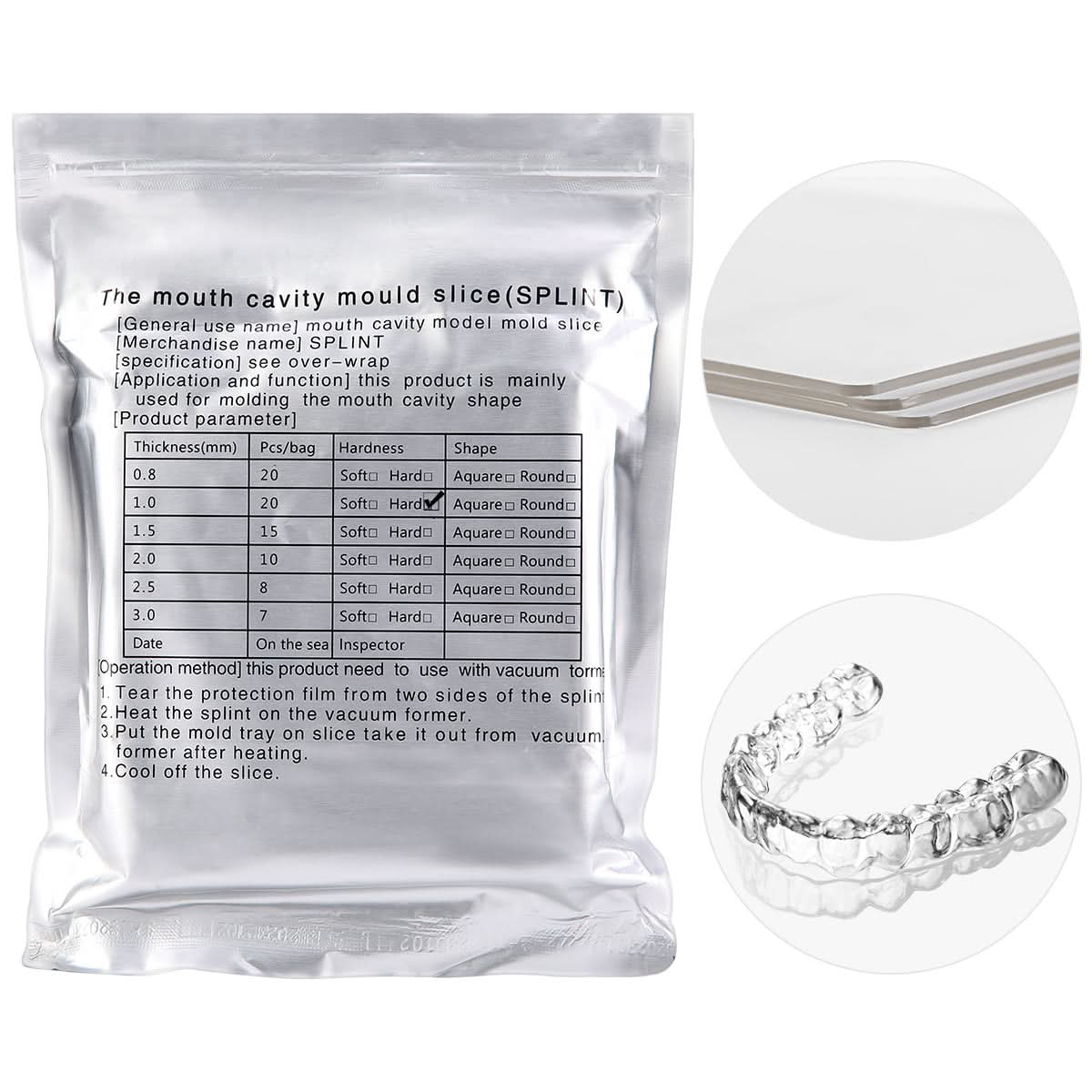 Dental Orthodontic Splint Retainer Vacuum Thermoforming Sheet 5"x5" Soft / Hard - pairaydental.com