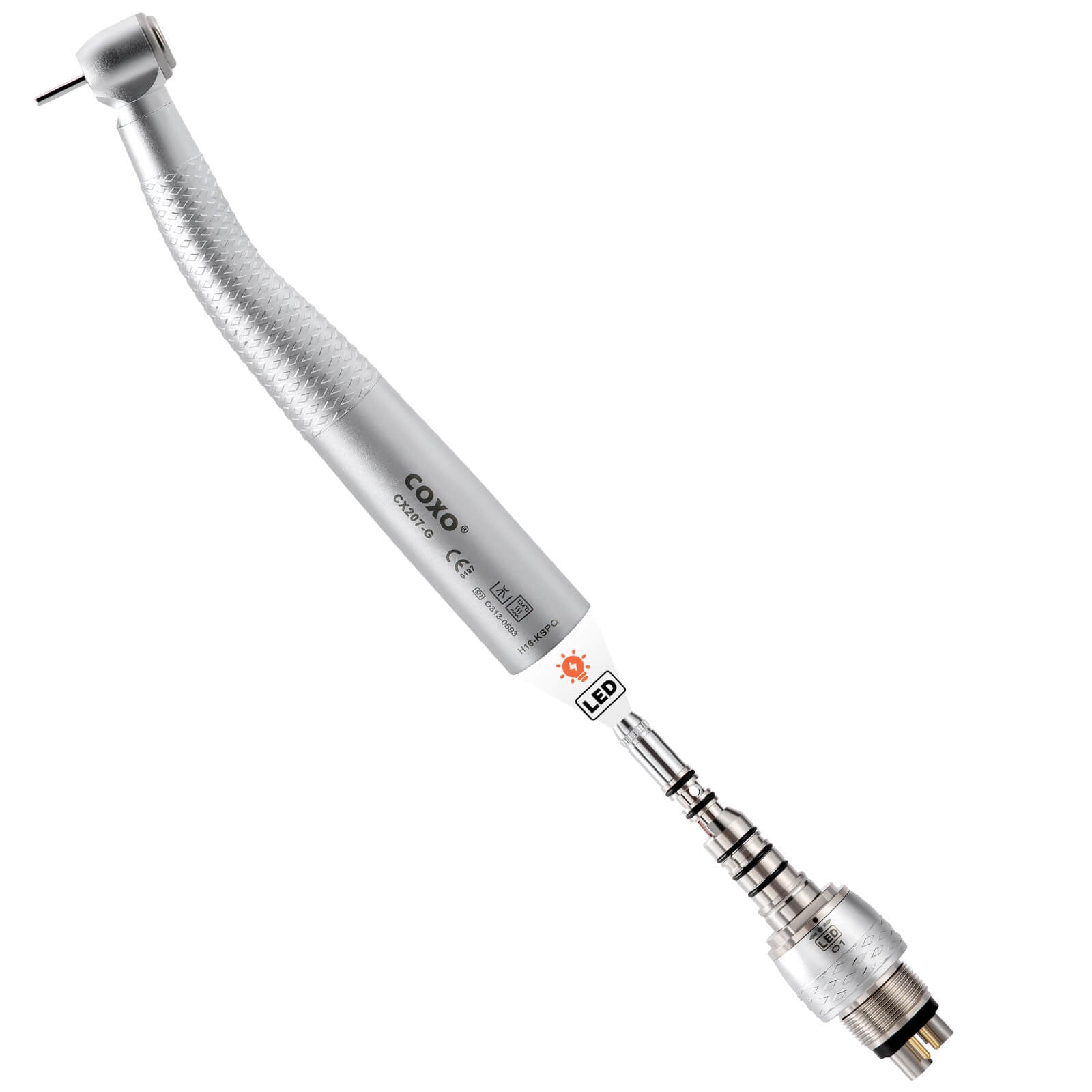 COXO CX207-G 45° Fiber Optic High Speed Air Turbine Handpiece & 6 Holes LED Quick Coupler - pairaydental.com