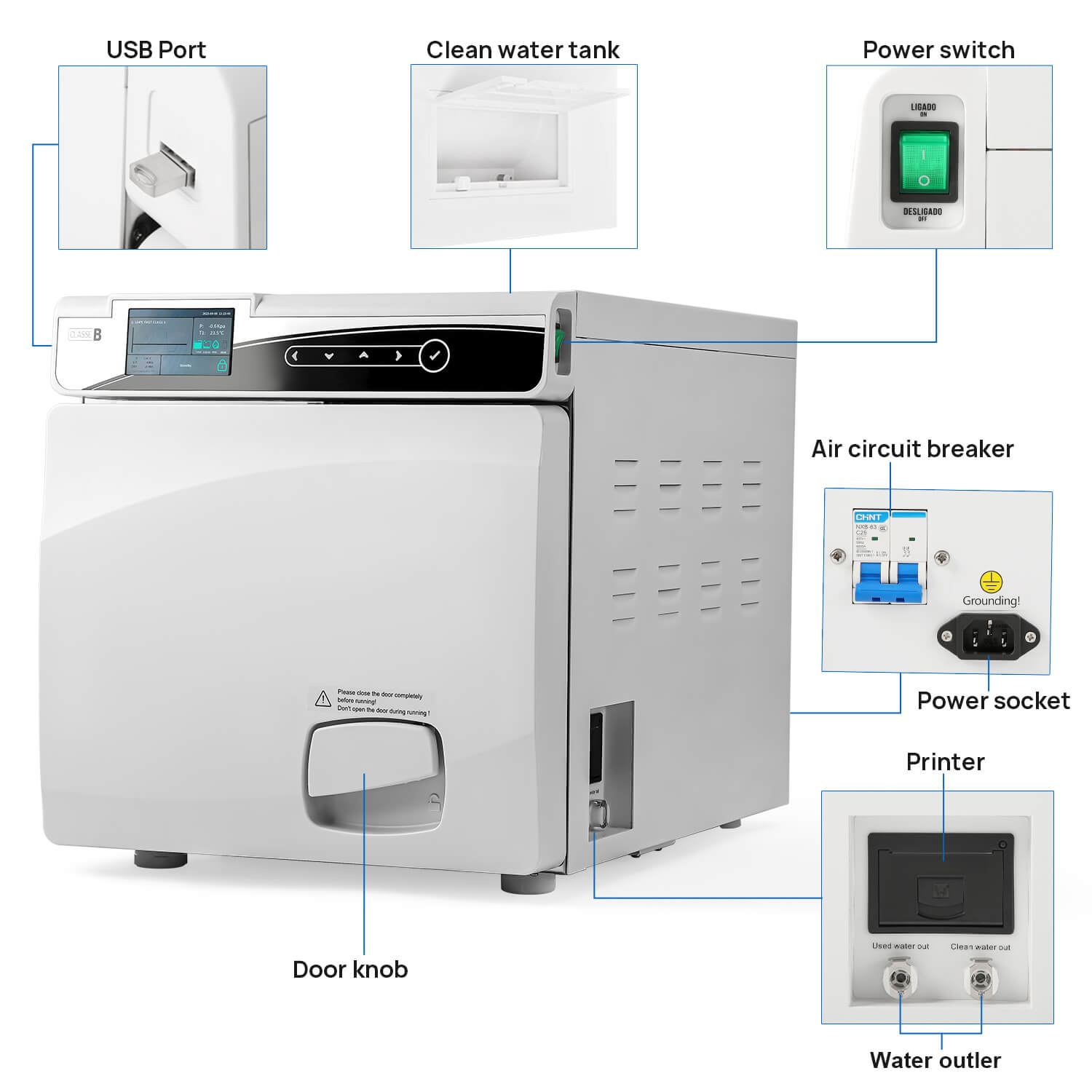 22L Dental Table top Autoclave Class B Vacuum Steam Sterilizer with Built-in Printer Dry Function - pairaydental.com