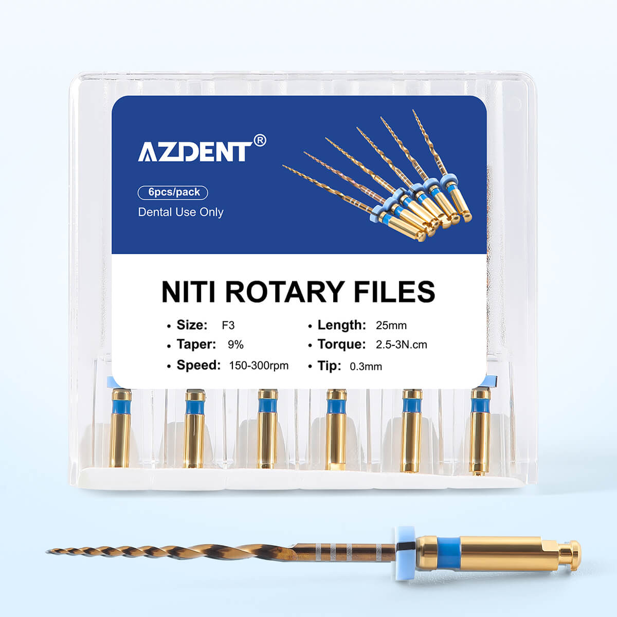 Dental Heat‑Activated Large Taper NiTi Rotary Endodontic Files 25mm F3/F4/F5 6pcs/Pack