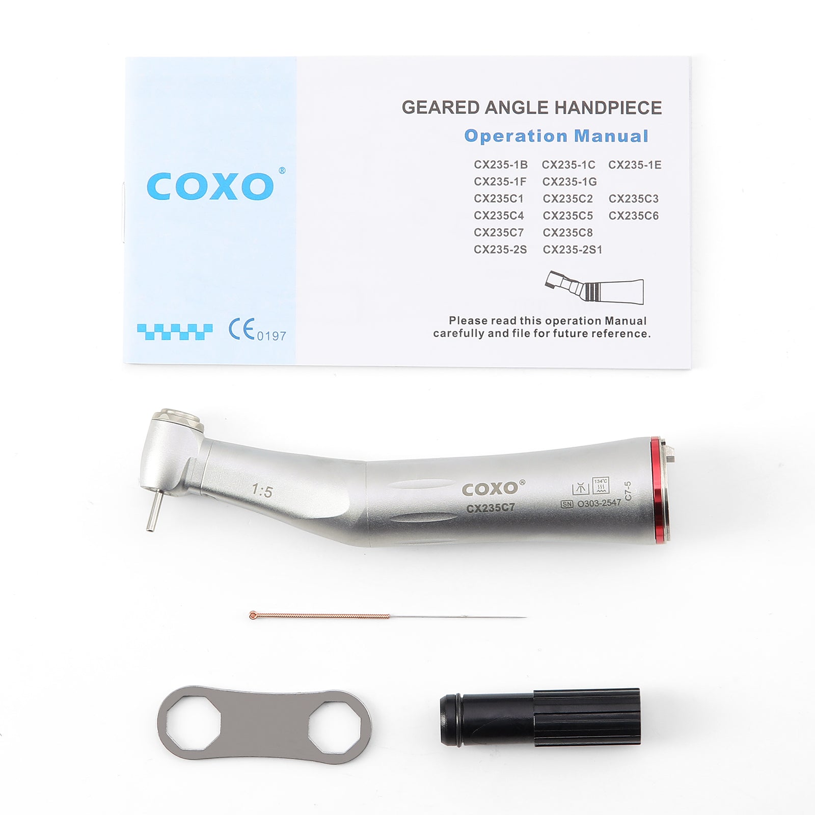 COXO CX235C7 1:5 Electric Fiber Optic Contra Angle Handpiece Standard Head Inner Channel #C7-5 - pairaydental.com