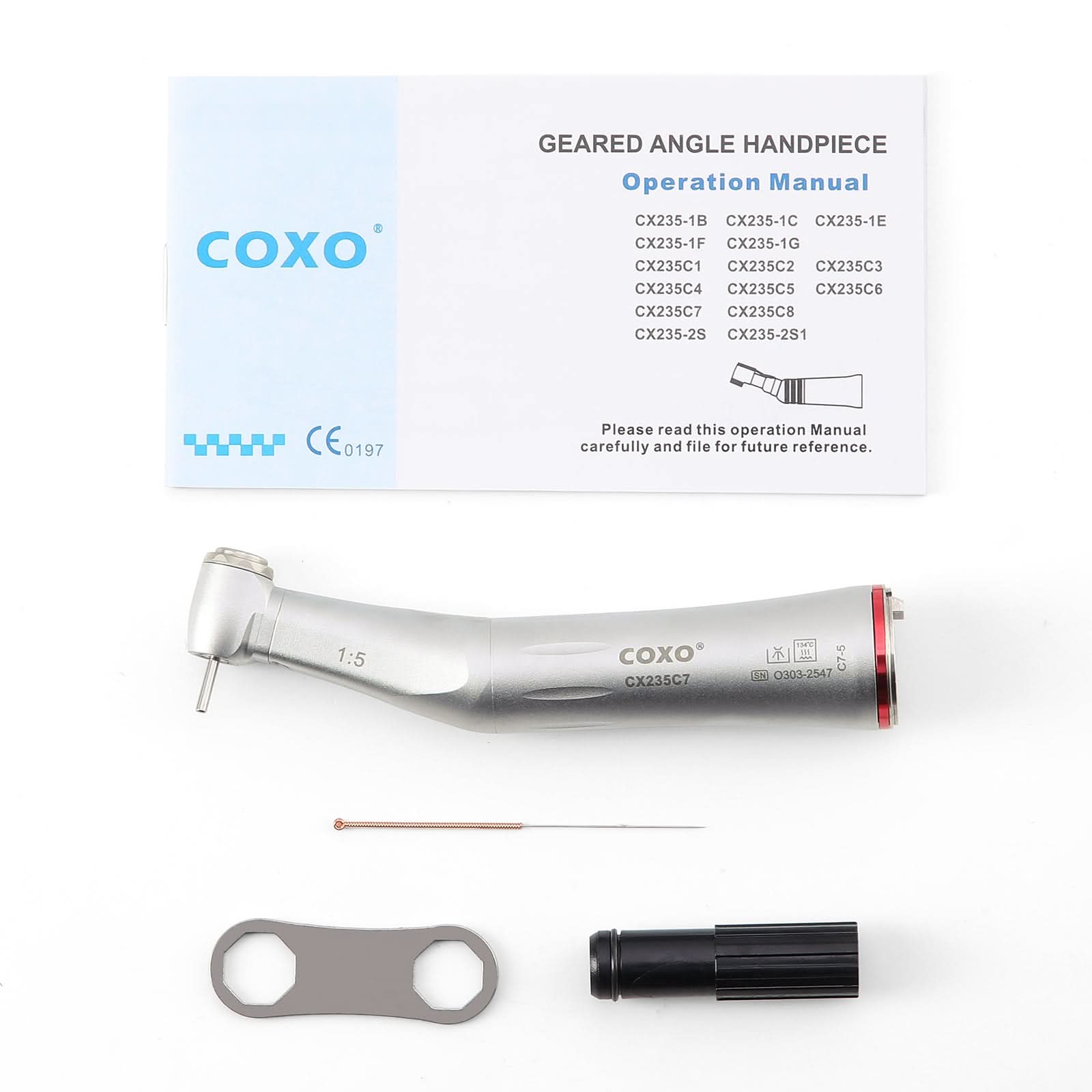 COXO CX235C7 1:5 Electric Fiber Optic Contra Angle Handpiece Standard Head Inner Channel #C7-5 - pairaydental.com