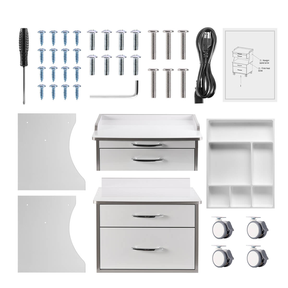 Dental Mobile Cabinet Cart G15 Rolling Storage Trolley Three Drawers with Socket - pairaydental.com 