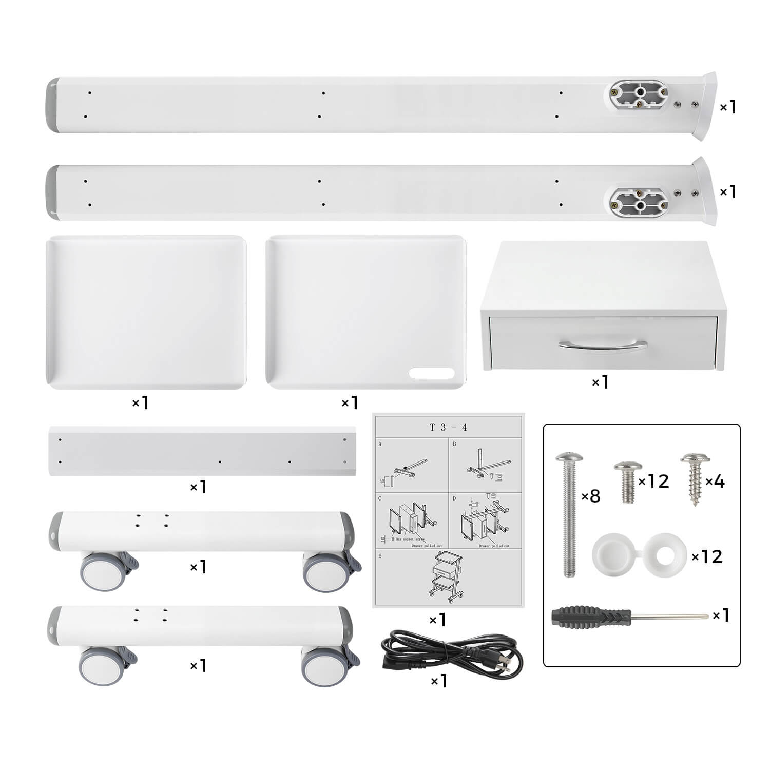 Dental Medical Mobile 3-layer Trolley Metal Built-in Socket Cart - pairaydental.com