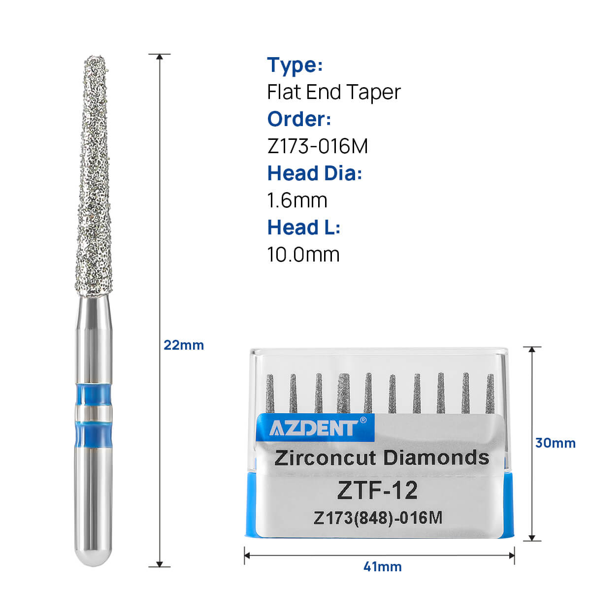 Dental Diamond Burs ZTF-12 (848-016M) for Zirconia Cutting 10pcs/Box - pairaydental.com