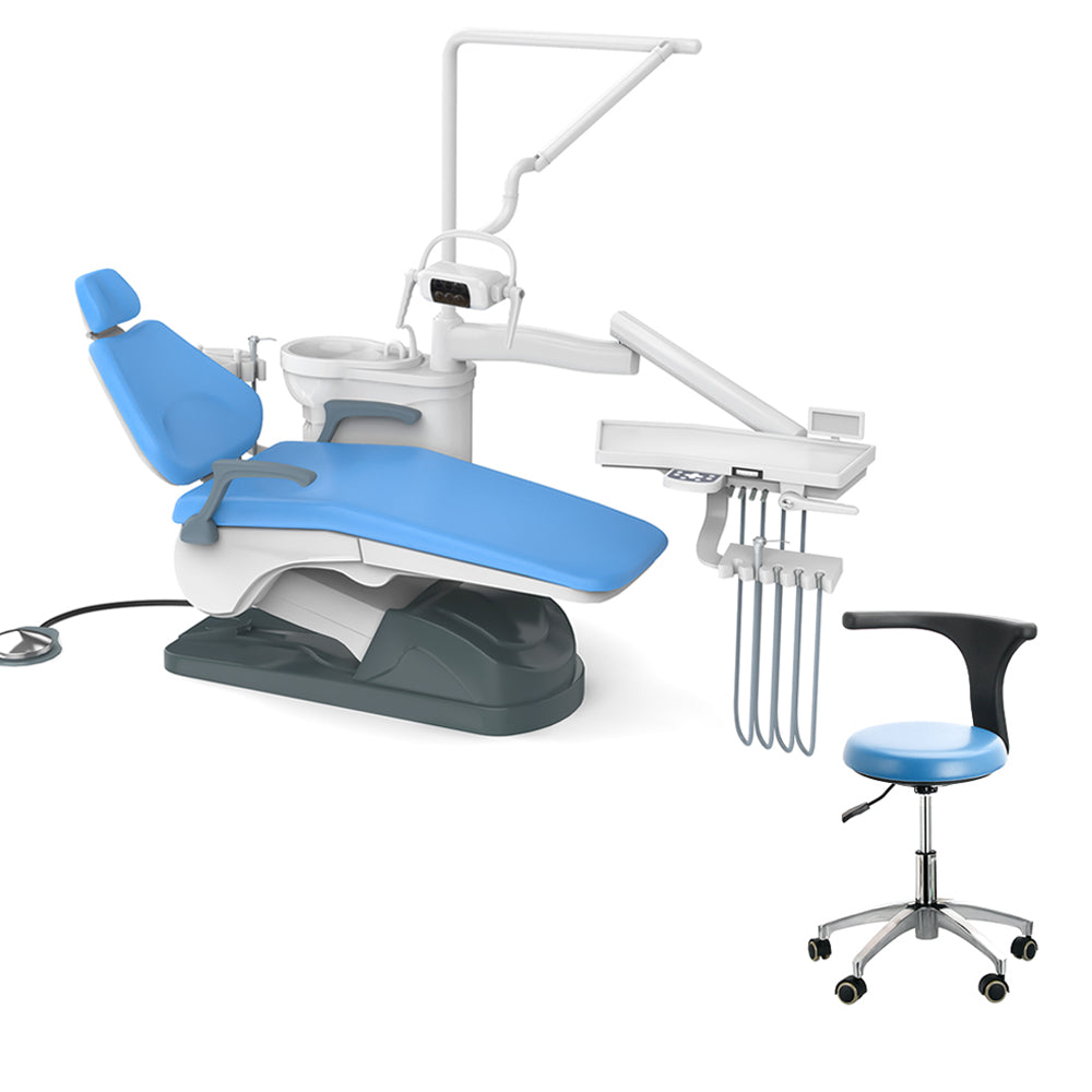 Dental Chair Unit Computer Controlled with Stool Sky Blue Hard Leather