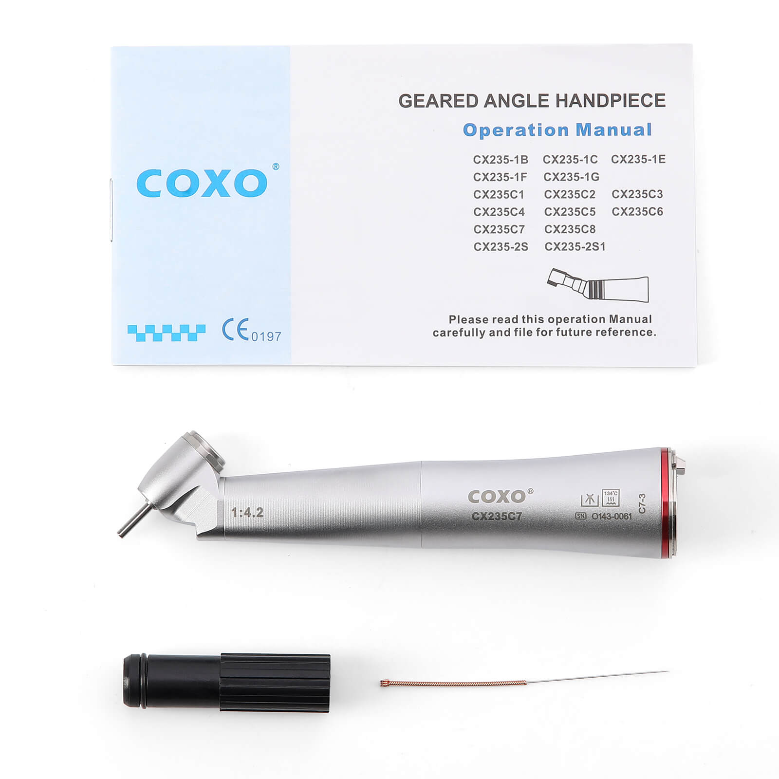 COXO CX235C7 45° Electric Handpiece 1:4.2 Contra Angle Fiber Optic Internal Water #C7-3 - pairaydental.com