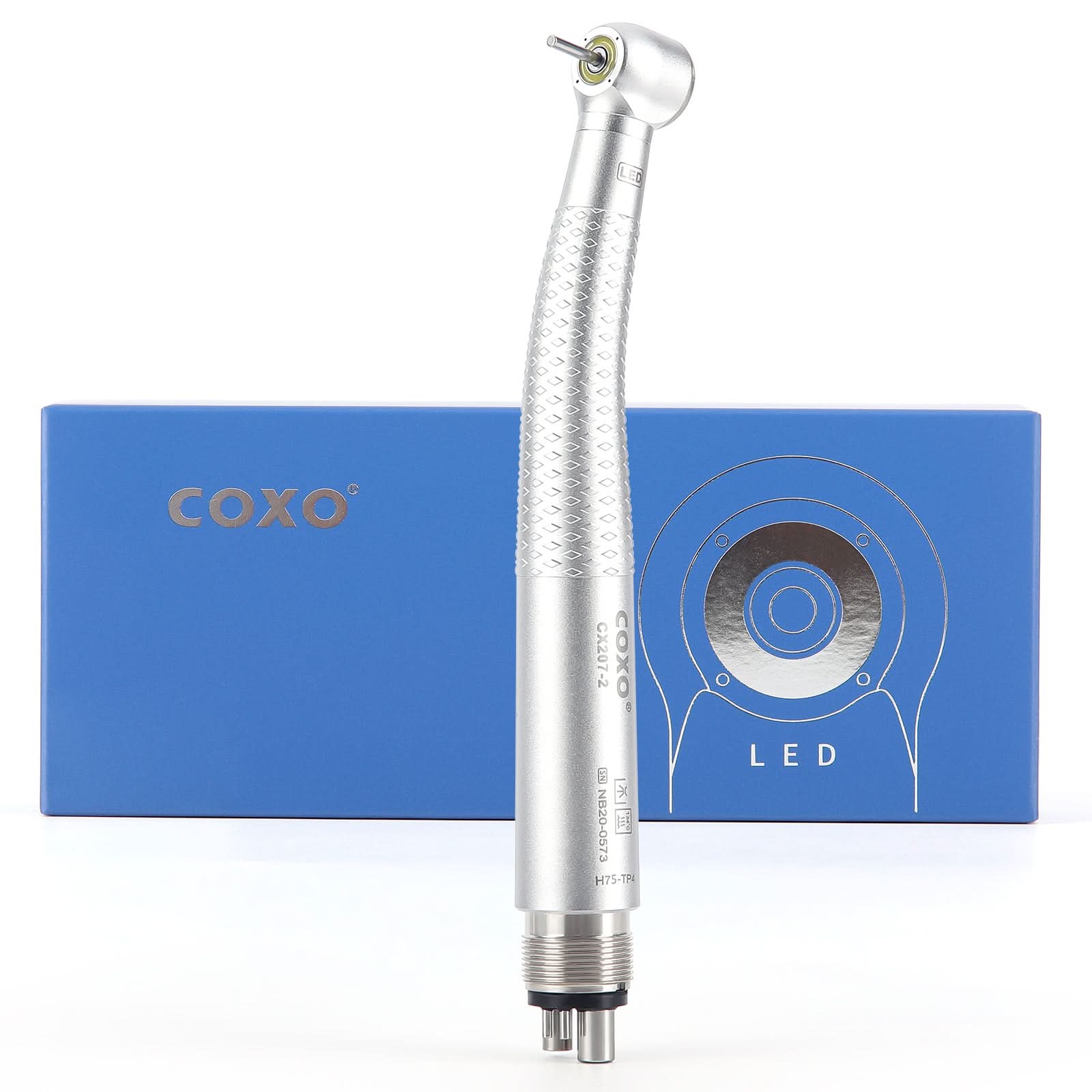 COXO CX207-2 Shadowless LED High Speed Air Turbine Handpiece with Generator Torque Head 4 Holes Coupler #H75-TP4 - pairaydental.com