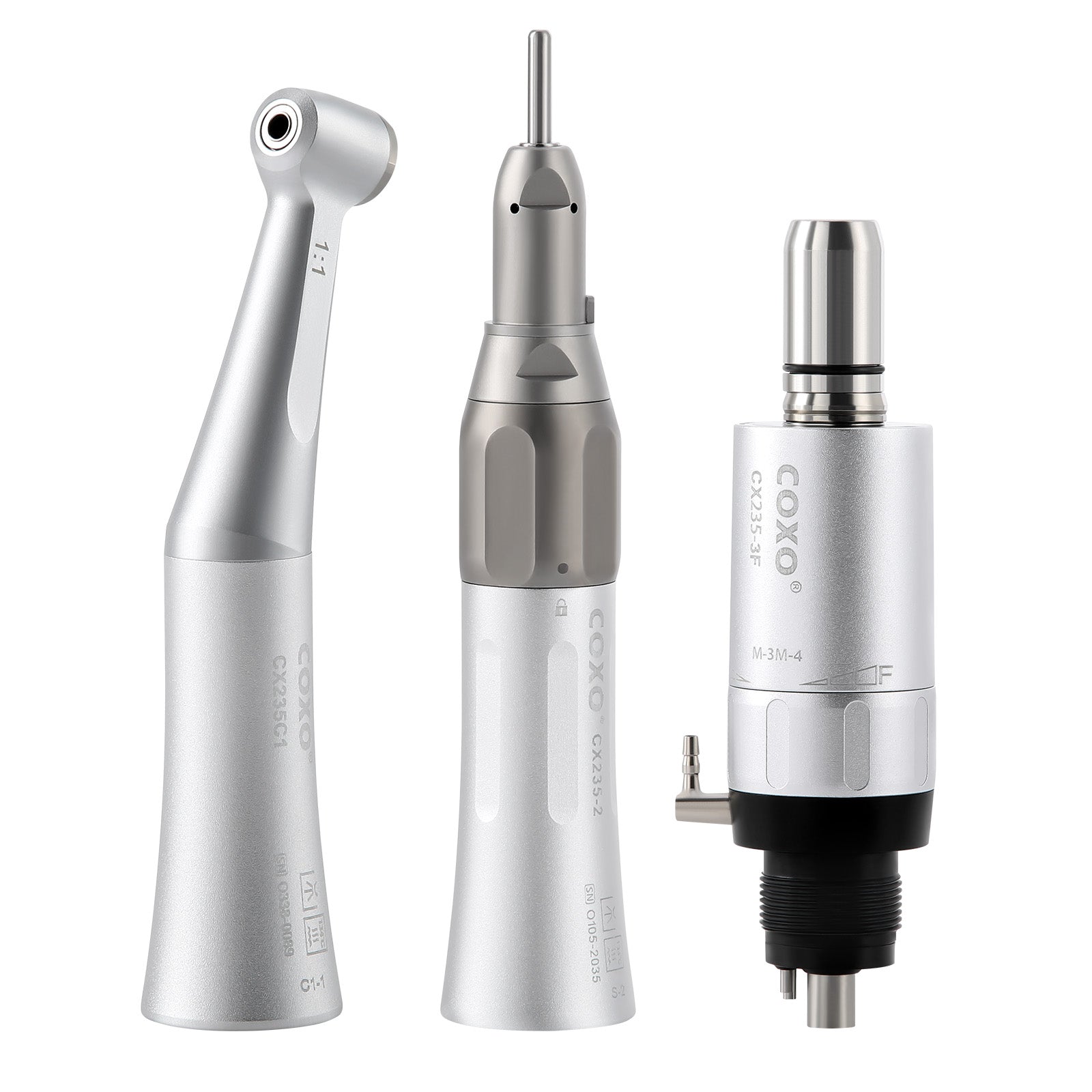 COXO 1:1 External Dental Low Speed Handpiece Contra Angle Straight Handpiece Air Motor 4 Holes - pairaydental.com