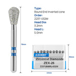 Dental Diamond Burs ZEX-26 (808R-032M) for Zirconia/Ceramic Prep 10pcs/Box - pairaydental.com