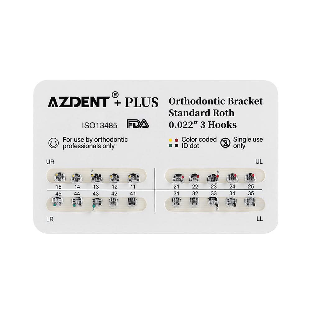 AZDENT PLUS Orthodontic Brackets Standard Roth/MBT 0.022"/0.018" with 3/3-4-5 Hooks - pairaydental.com