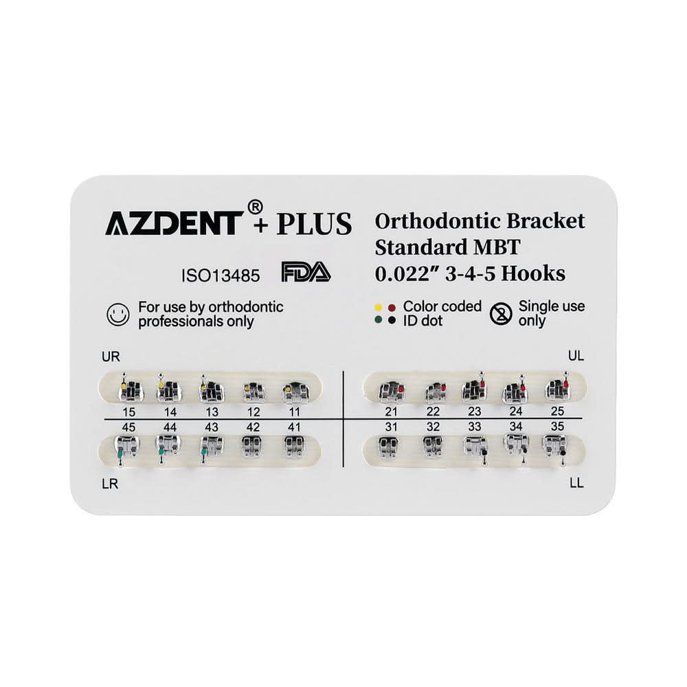 AZDENT PLUS Orthodontic Brackets Standard Roth/MBT 0.022"/0.018" with 3/3-4-5 Hooks - pairaydental.com