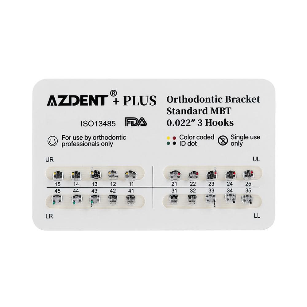 AZDENT PLUS Orthodontic Brackets Standard Roth/MBT 0.022"/0.018" with 3/3-4-5 Hooks - pairaydental.com
