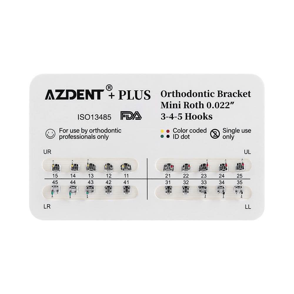 AZDENT Plus Metal Brackets Mini Roth .022 Hooks 3-4-5 - pairaydental.com