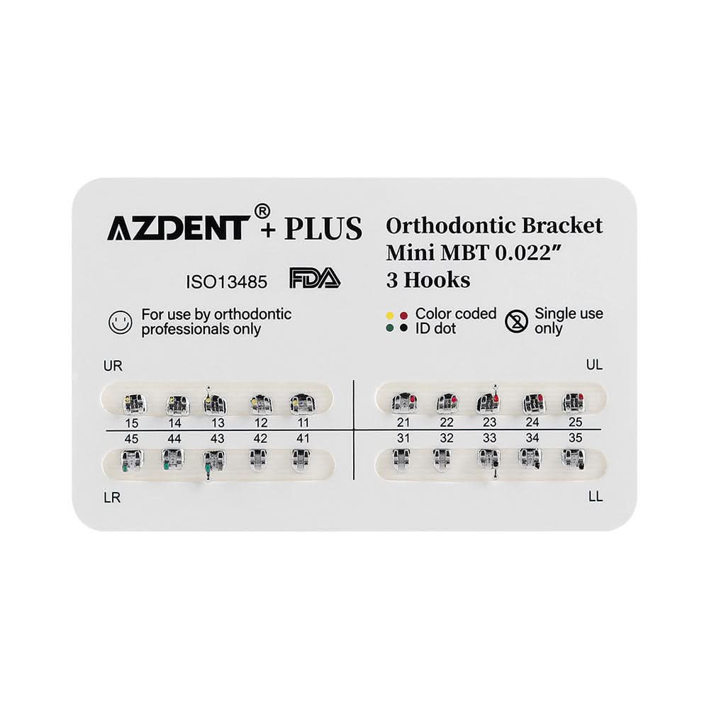 AZDENT Plus Metal Brackets Mini MBT .022 Hooks 3 - pairaydental.com
