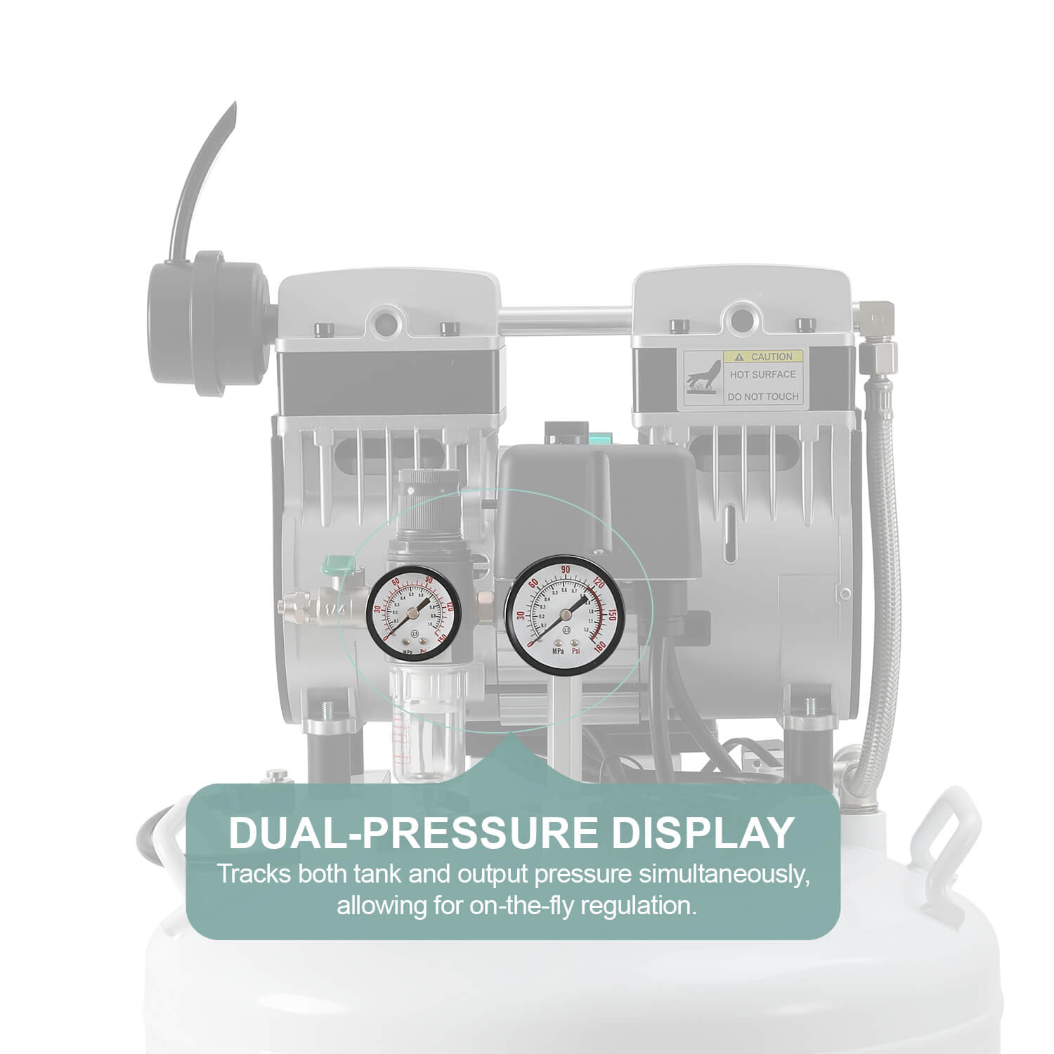 Dental Noiseless Oil-Free Air Compressor Plus Dual-Pressure Display 24L/40L for 1-2 Dental Chair - pairaydental.com