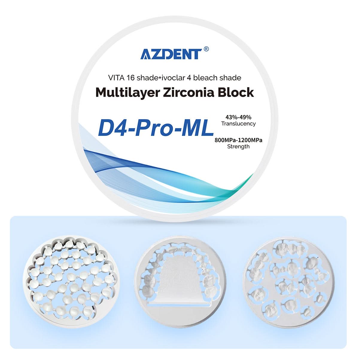 Dental D4-Pro-ML Multilayer Zirconia Block 98mm Five Layers Natural Shade Gradient - pairaydental.com