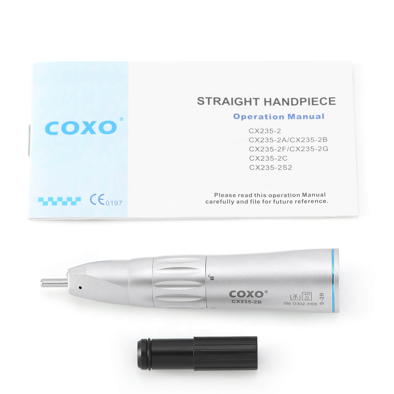 COXO Dental Low Speed Electric Handpiece 1:1 Contra Angle Straight Handpiece Air Motor 4 Holes