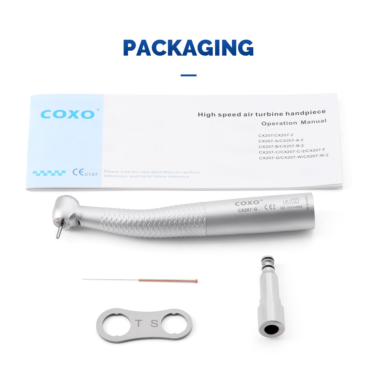 COXO CX207-G Fiber Optic High Speed Air Turbine Handpiece & 6 Holes LED Quick Coupler