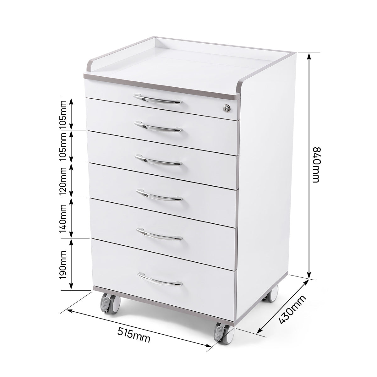 Dental Mobile Cabinet Cart NW-P4 Rolling Storage Trolley Five Drawers - pairaydental.com 