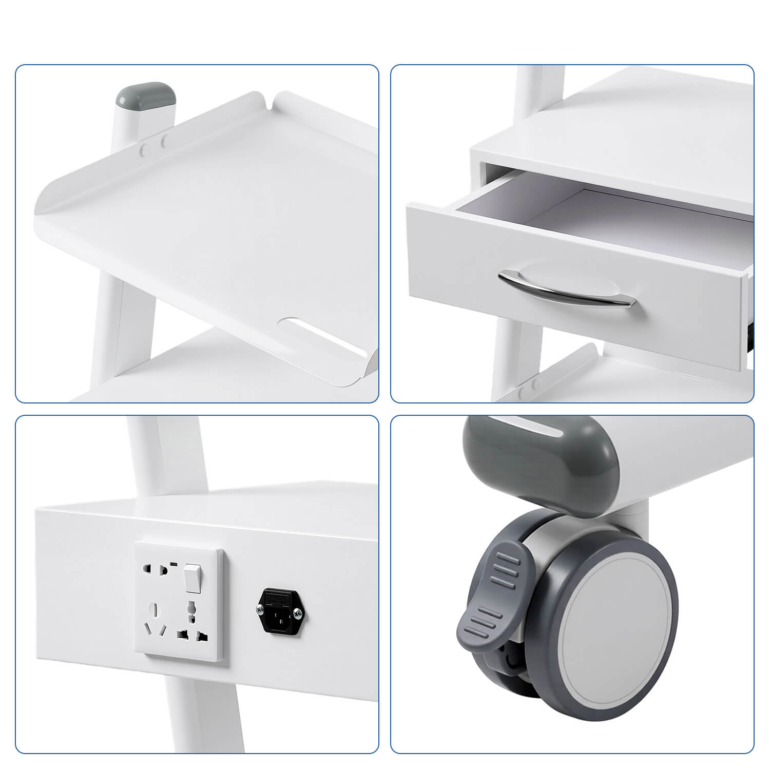 Dental Medical Mobile 3-layer Trolley Metal Built-in Socket Cart - pairaydental.com