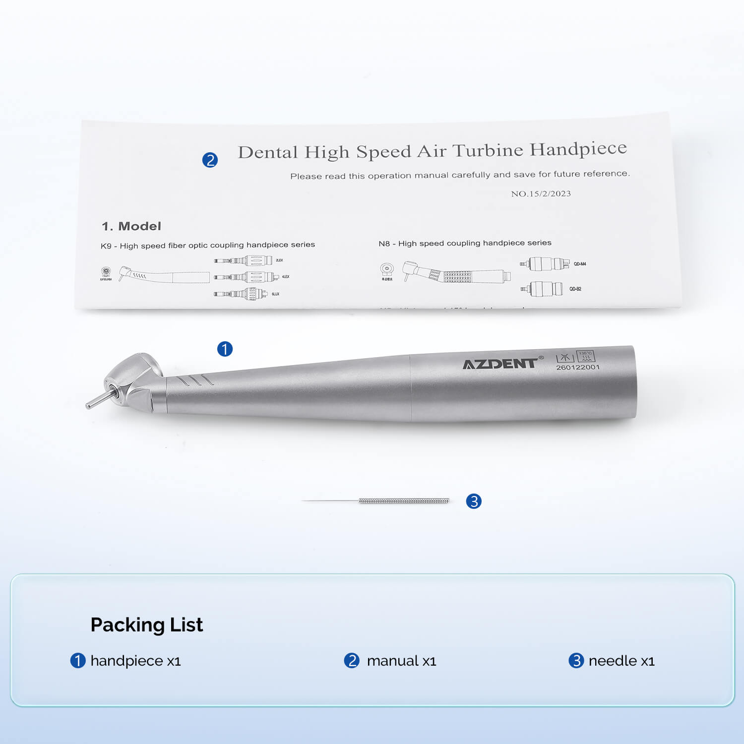 LED Fiber Optic 45° High Speed Handpiece Titanium Mini Head Four Water Spray Push Button & 4/6 Holes Quick Coupler- pairaydental.com
