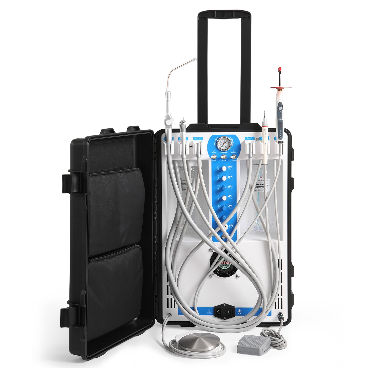Portable Dental Unit High Suction w/ Woodpecker Curing Light & Scaler Built-in Air Compressor 4 Holes P206S - pairaydental.com