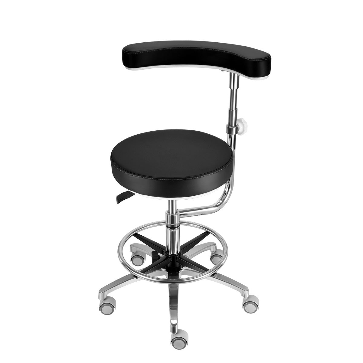 Dental Assistant Stool Chair Armrest Height Adjustable 360° Rotated Black - pairaydental.com