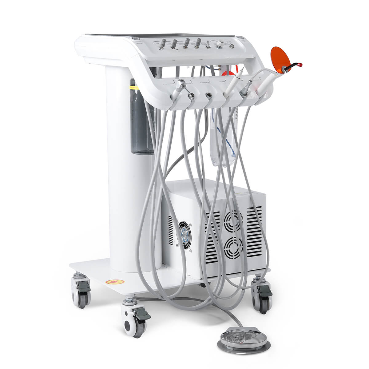 Dental Portable Delivery Unit Cart with Air Compressor Built-in Woodpecker Ultrasonic Scaler & Curing Light - pairaydental.com