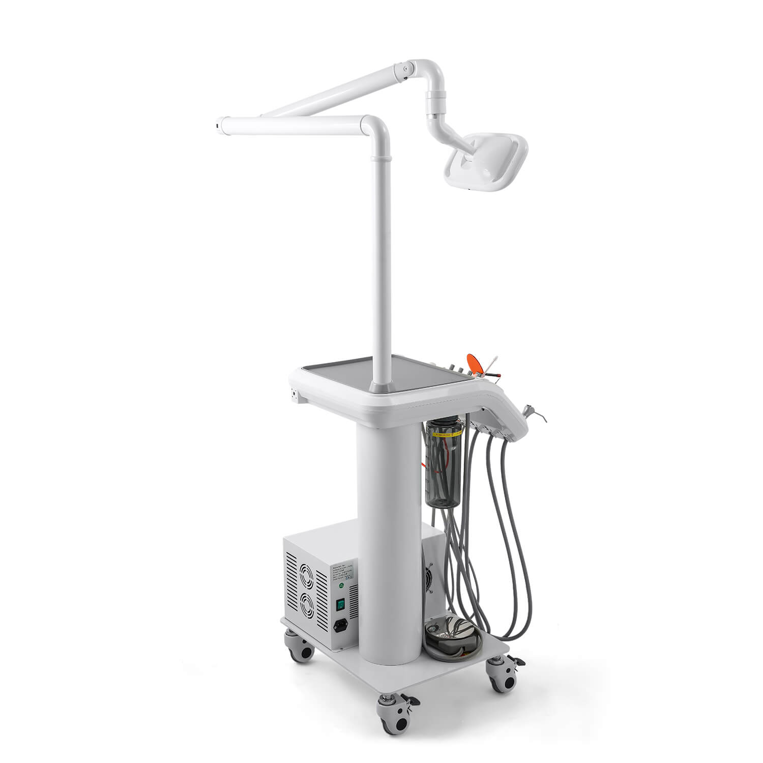 Portable Mobile Dental Cart with T6 LED Lamp & Integrated Compressor 4-Hole Built-in Woodpecker Scaler & Curing Light - pairaydental.com