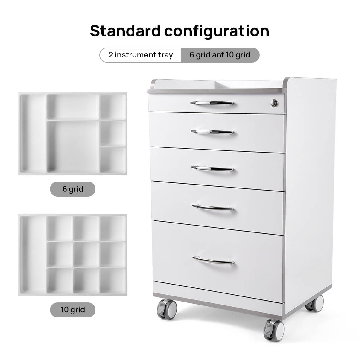 Dental Mobile Cabinet Cart NW-P4 Rolling Storage Trolley Four Drawers - pairaydental.com 
