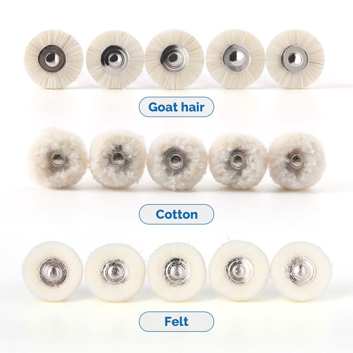 Dental Polishing Brush Wheel White Goat Hair/ Cotton/ Felt 5pcs/Pack - pairaydental.com
