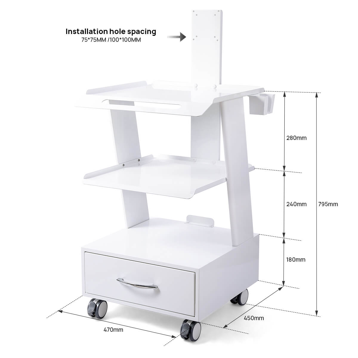 Dental Mobile Rolling Cart K2 Mouth Sweeping Trolley with Socket - pairaydental.com