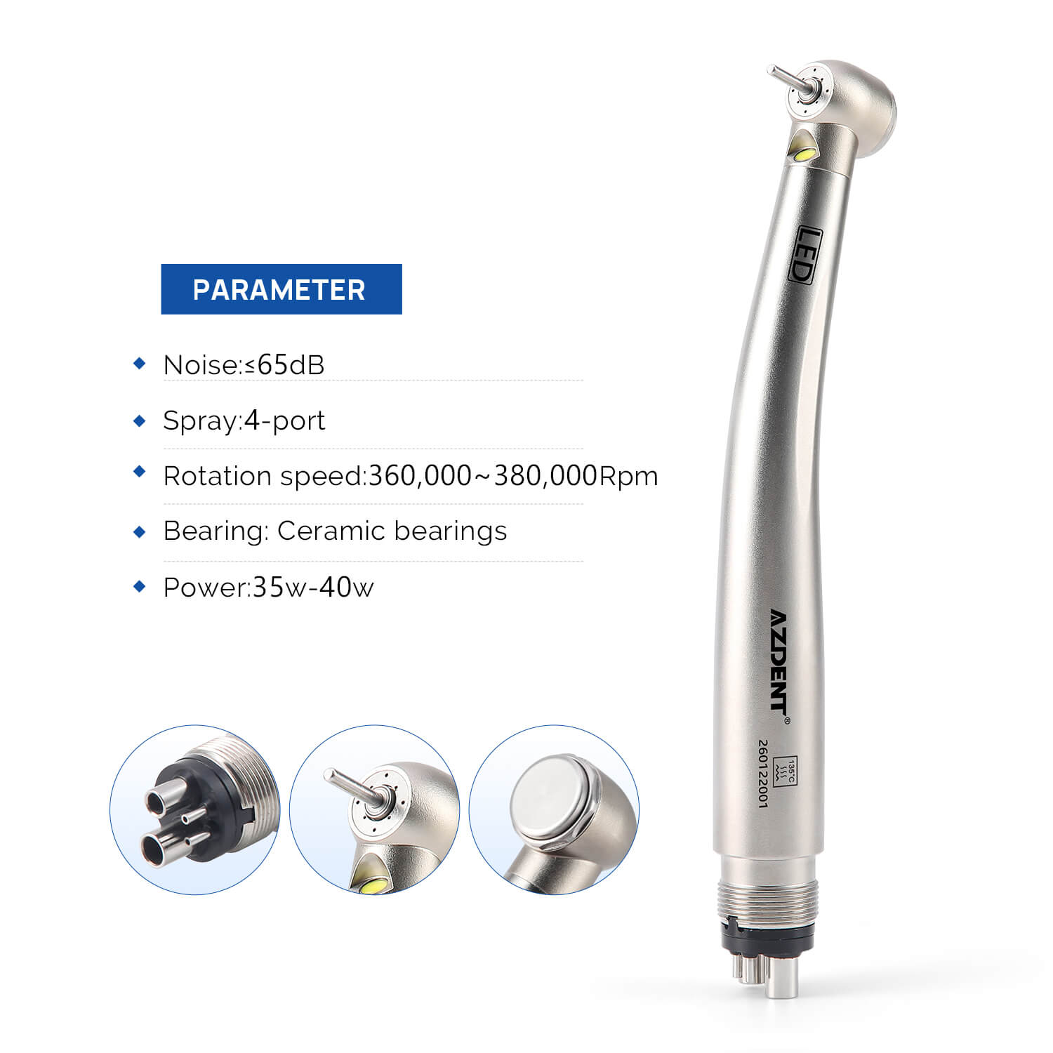 Dental High Speed Handpiece LED Push Button Ceramic Bearing 4 Hole Air Turbine - pairaydental.com