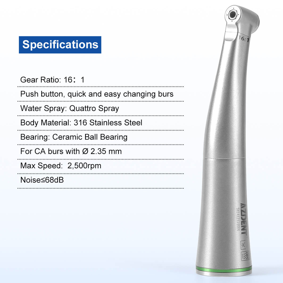 Dental Push Button 16:1 Contra Angle Handpiece Internal Channel For Endo Treatment - pairaydental.com