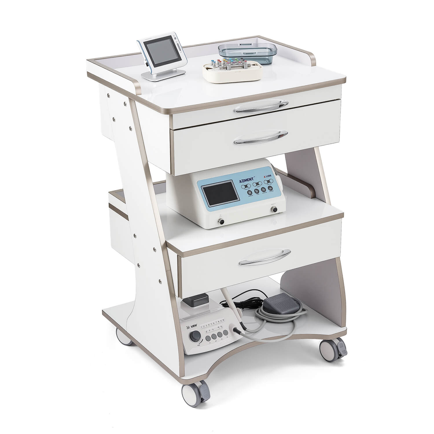 Dental  Mobile Rolling Cart Trolley Built-in Socket Three-Tier Cart 2 Drawers - pairaydental.com
